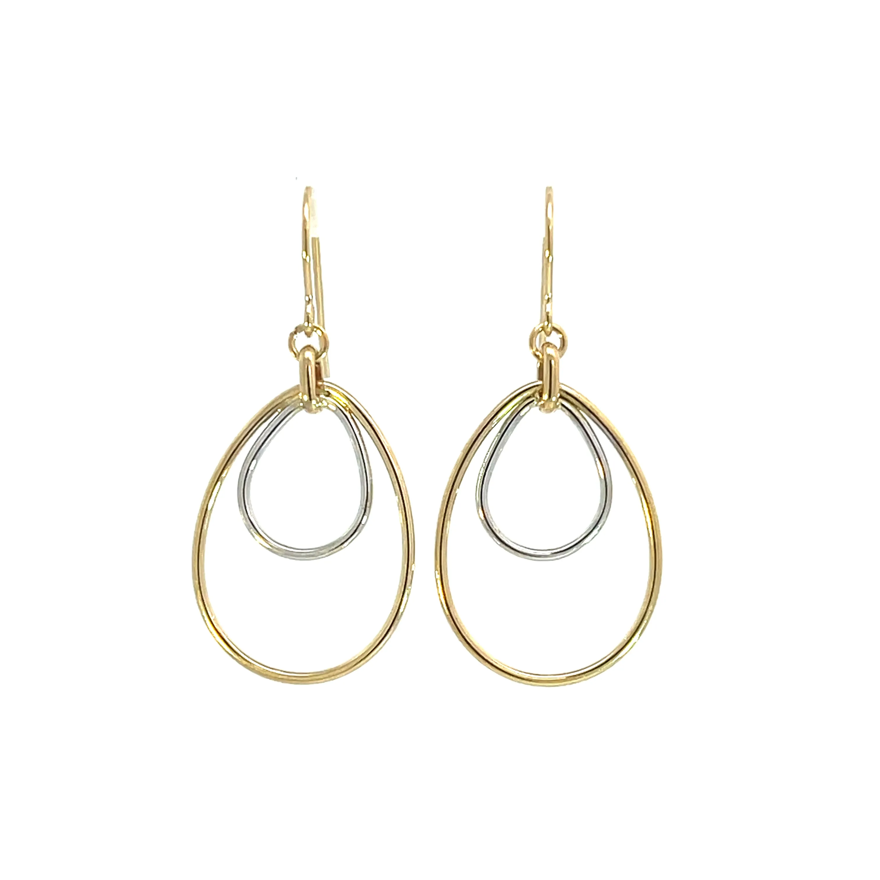 10K Two Tone Double Pear Shaped Drop Earrings