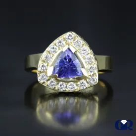 1.30 Ct Natural Trillion Tanzanite & Diamond Ring 14K Yellow Gold