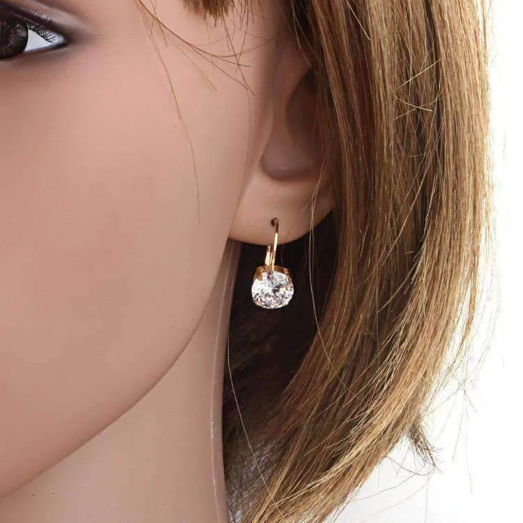 18K Gold Filled with Solitaire Austrian Crystal Earrings For Woman