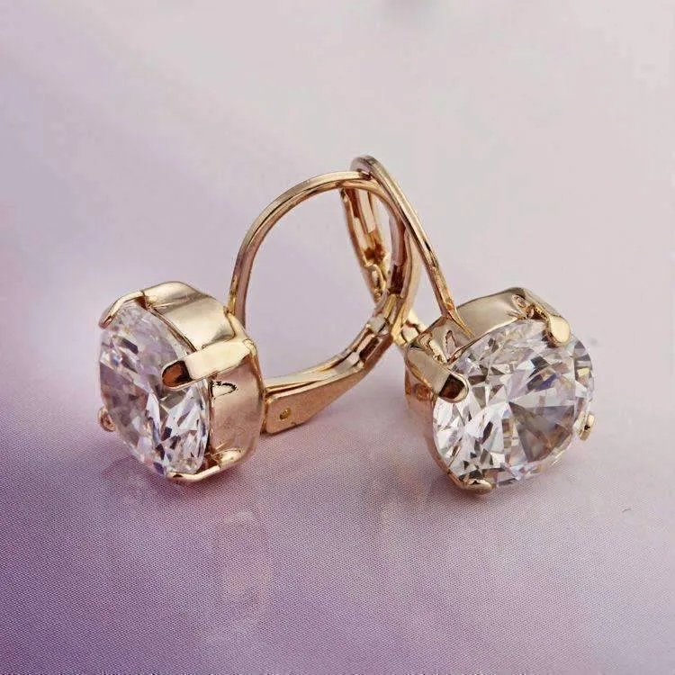 18K Gold Filled with Solitaire Austrian Crystal Earrings For Woman