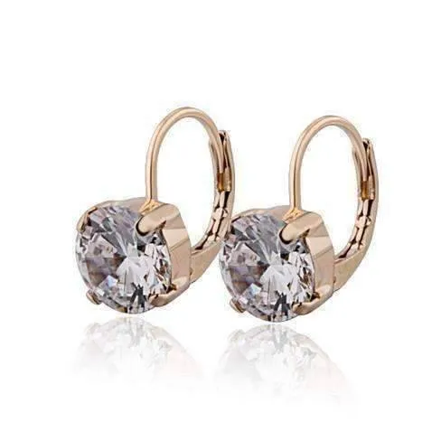 18K Gold Filled with Solitaire Austrian Crystal Earrings For Woman