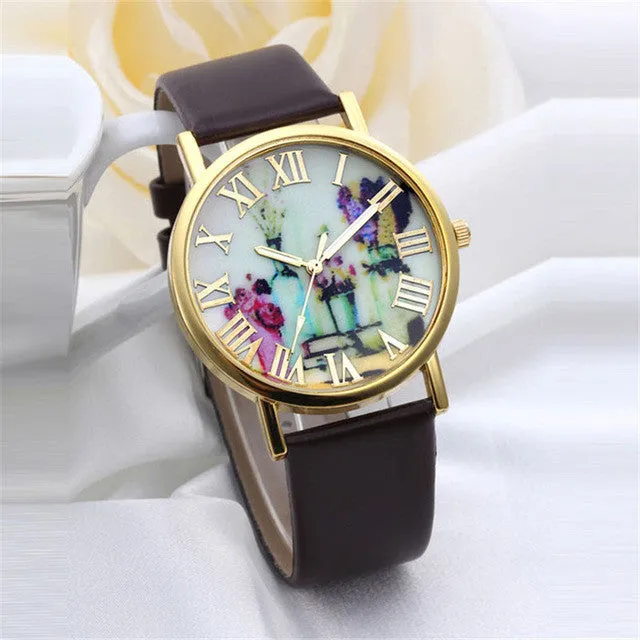 2016 New Brand Fashion Vases Dial Men Dress Quartz Leather Rivets Bracelet Watches Women Crystal Casual Relogio Feminino Watch