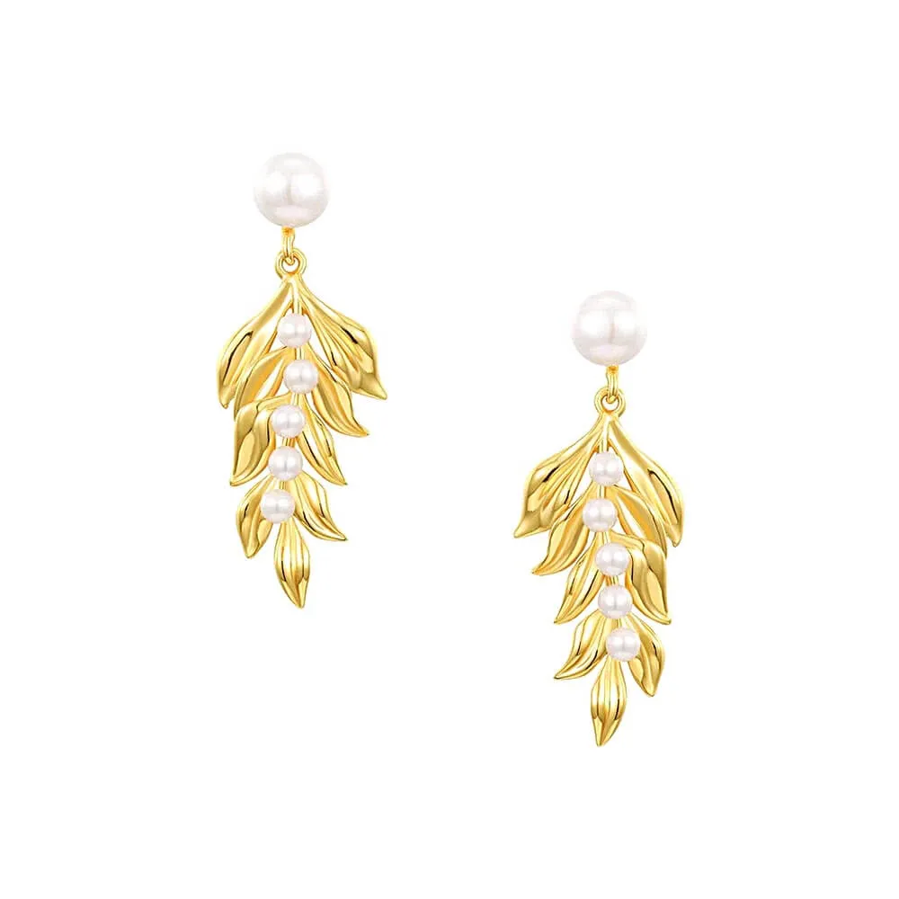 925 Silver Freshwater Pearl Multi  Leaf Earrings