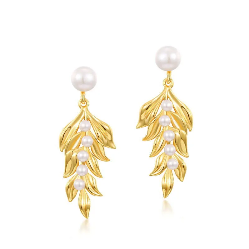 925 Silver Freshwater Pearl Multi  Leaf Earrings