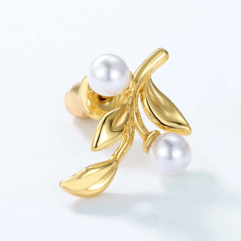 925 Silver Pearl Fruit And Leaf Earrings