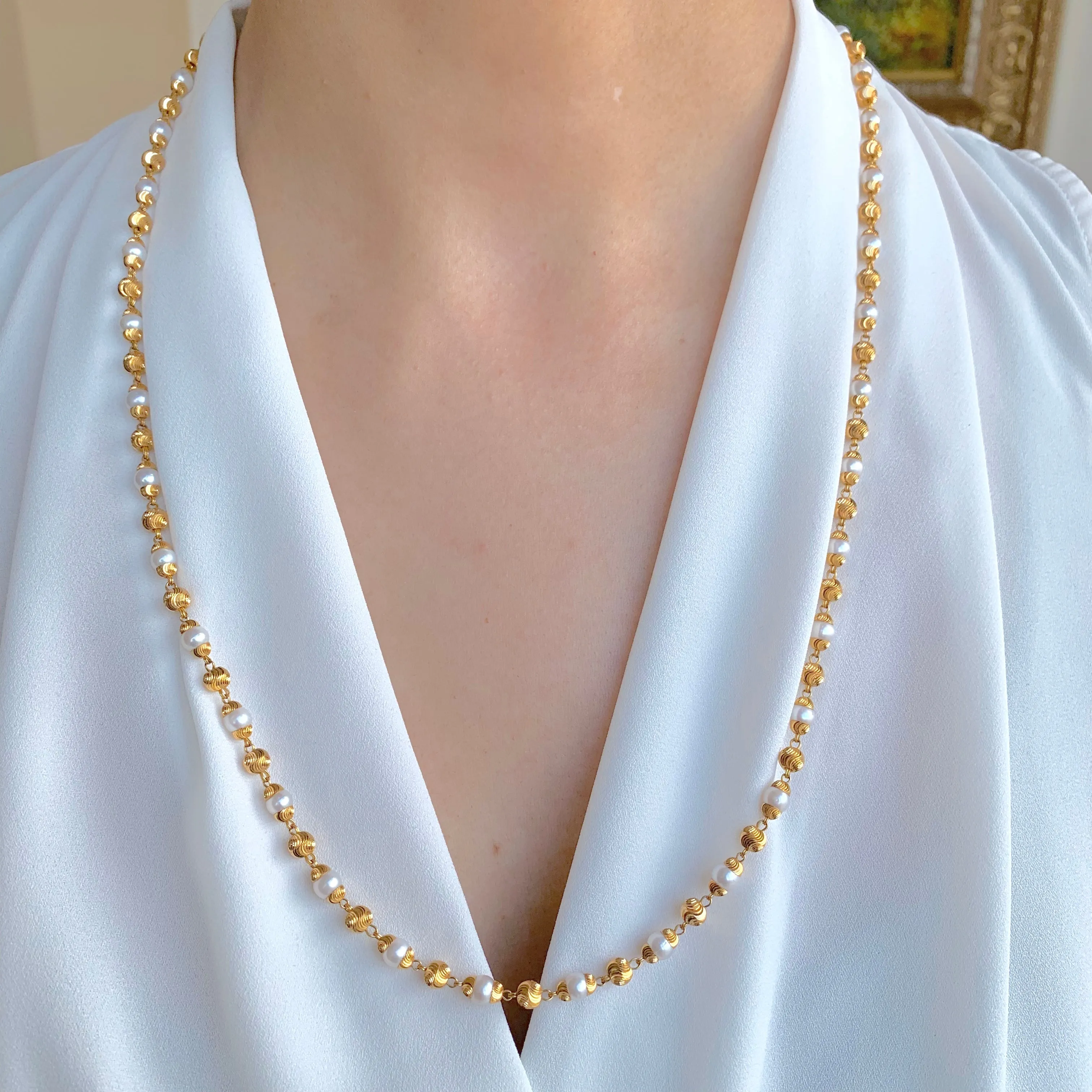 Alternating Gold   Pearl Chain