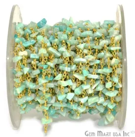 Amazonite Nugget Chip Beads Gold Wire Wrapped Rosary Chain