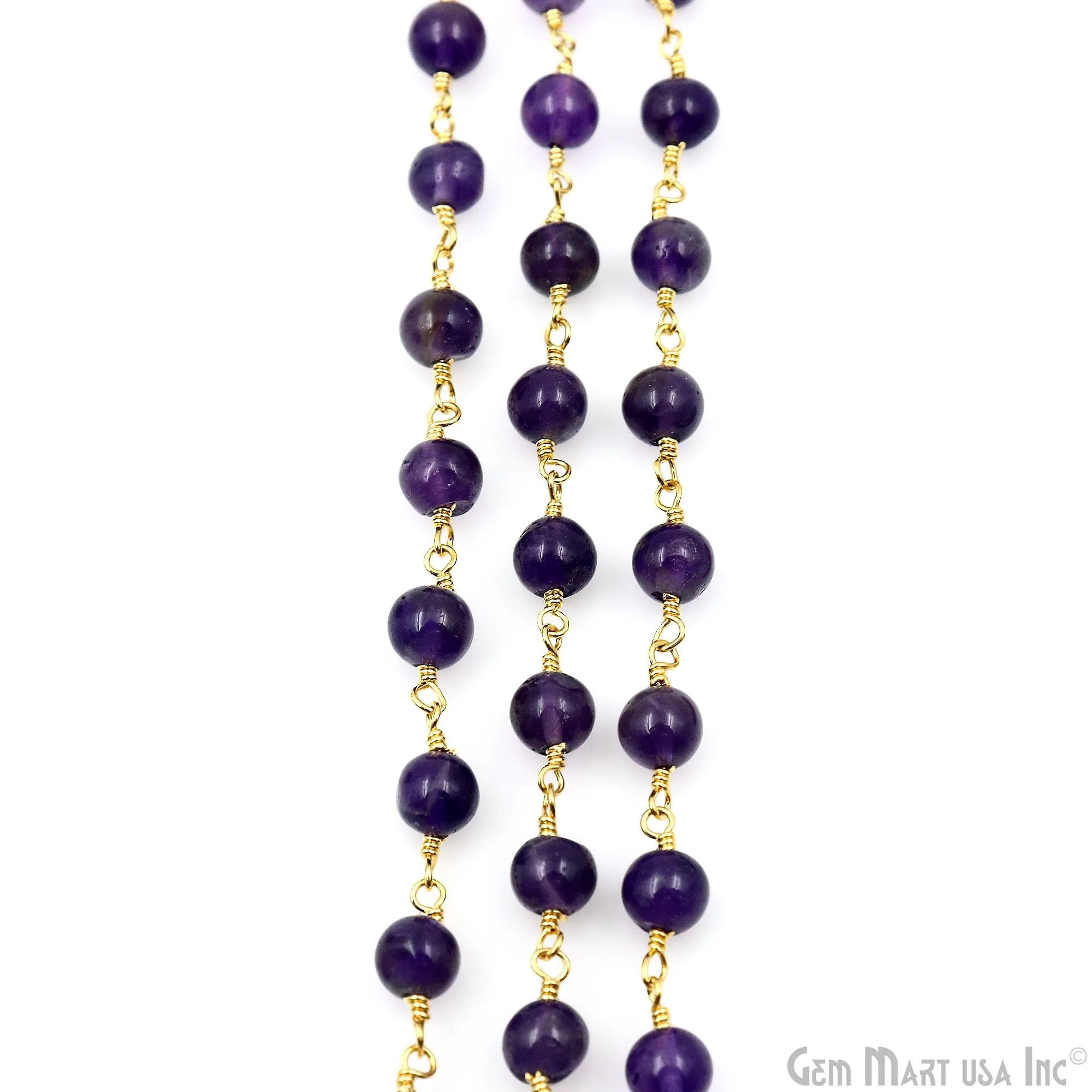 Amethyst Cabochon Beads 5-6mm Gold Plated Gemstone Rosary Chain