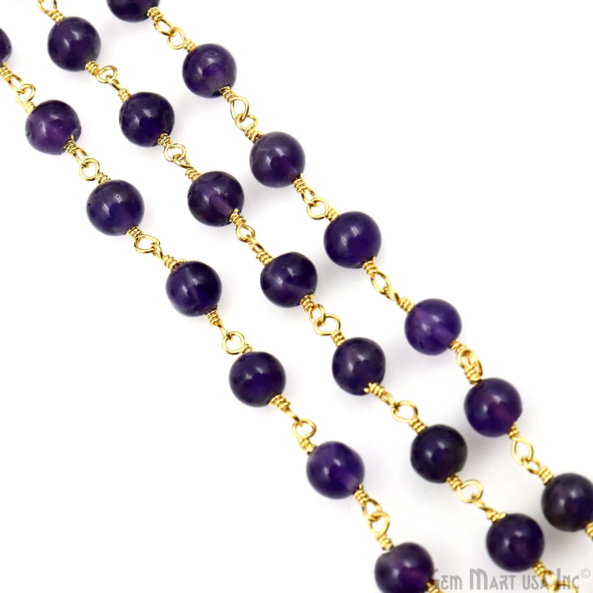 Amethyst Cabochon Beads 5-6mm Gold Plated Gemstone Rosary Chain