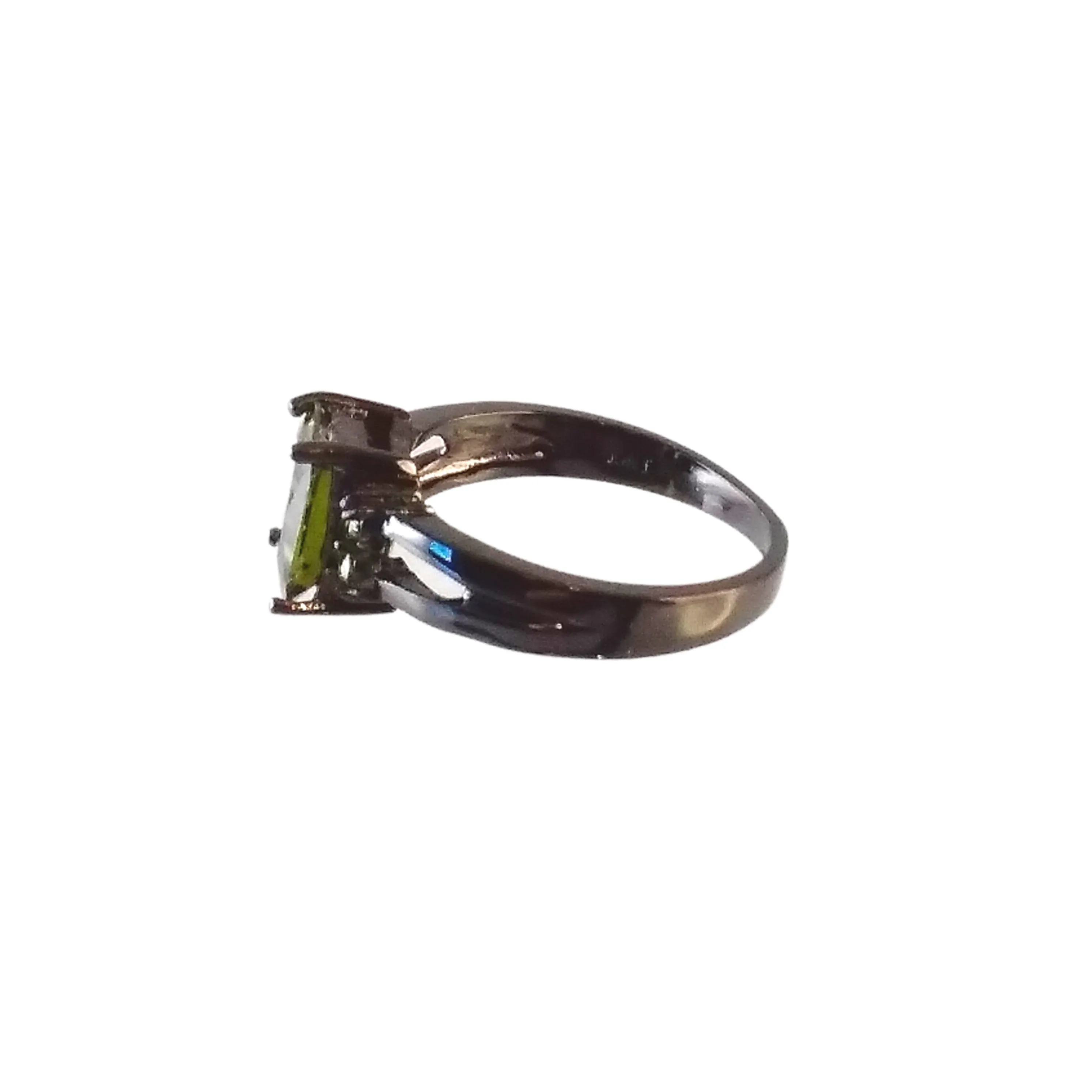 Black Gold Ring Olive Green Cocktail Cut Cubic Zirconia