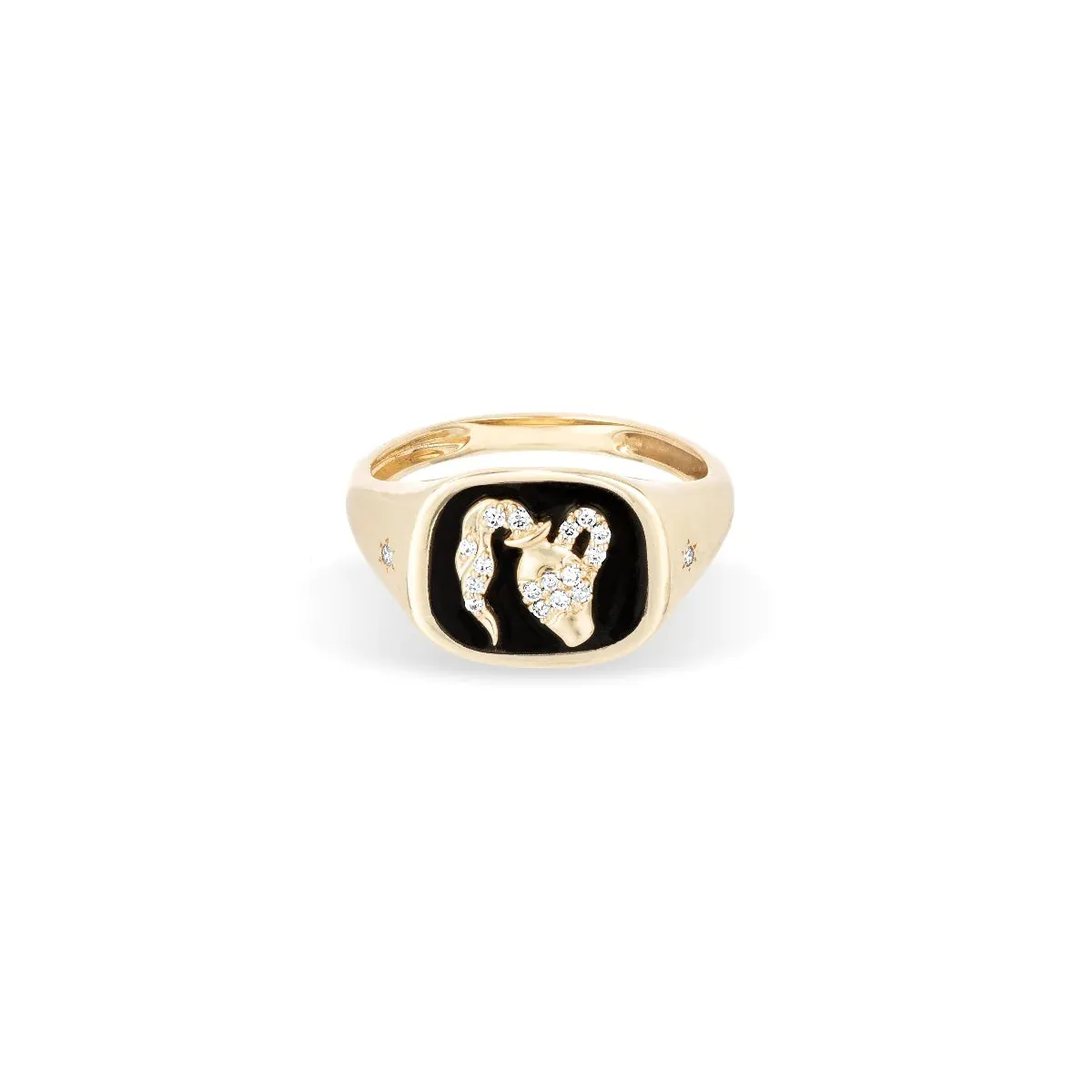 Ceramic & Diamond Zodiac Signet Ring