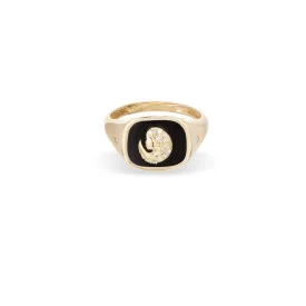 Ceramic & Diamond Zodiac Signet Ring