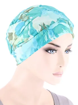 CKC-134#Chemo Cloche Cap in Green Blue Water Floral