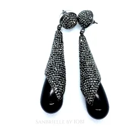 Draped Black Turkish Crystal Raindrop Earrings for Women