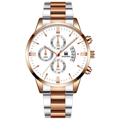 Fake Three-Eye Men's Casual Simple Scale Business Calendar Steel Watch Men's Quartz Watch