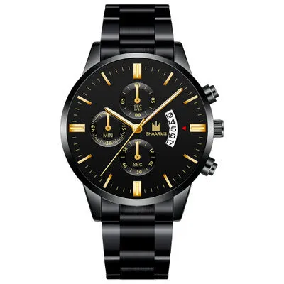 Fake Three-Eye Men's Casual Simple Scale Business Calendar Steel Watch Men's Quartz Watch