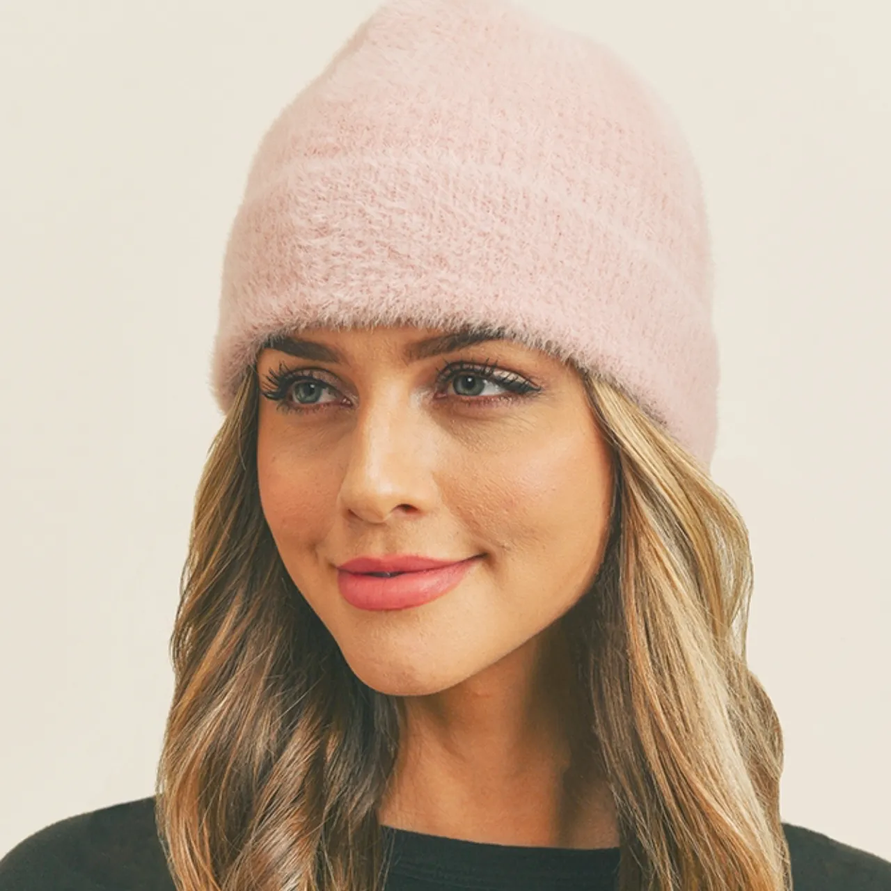 Fuzzy Solid Beanie Winter Hat - Womens