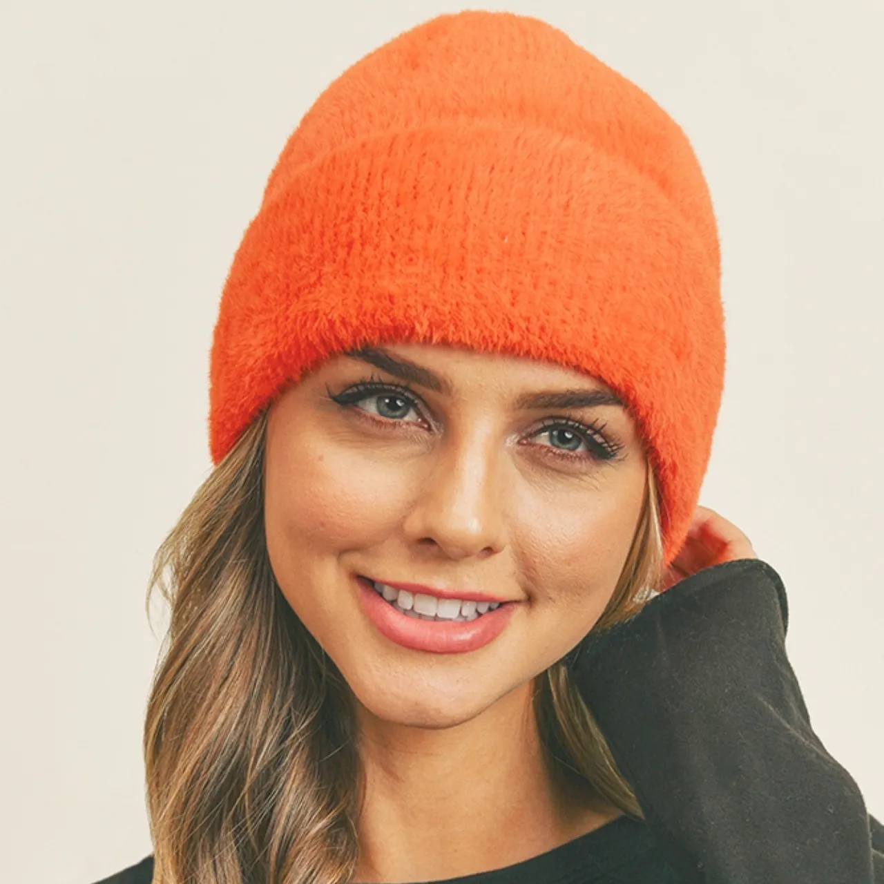 Fuzzy Solid Beanie Winter Hat - Womens