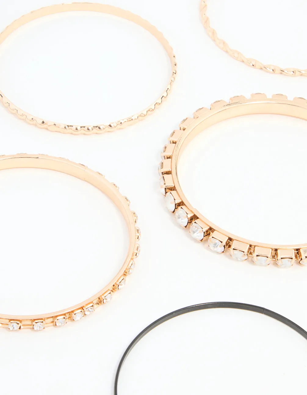 Gold Diamante, Hammered &Twisted Bangles 7-Pack