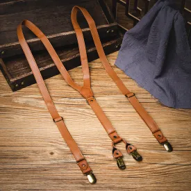 Light Brown Vintage Adjustable Leather Suspenders