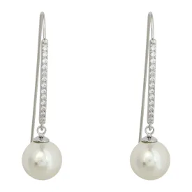 LONG CRYSTAL SILVER PEARL DROP EARRINGS