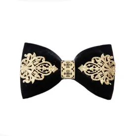 Men's Black Velvet Gold Embellished Bow Tie