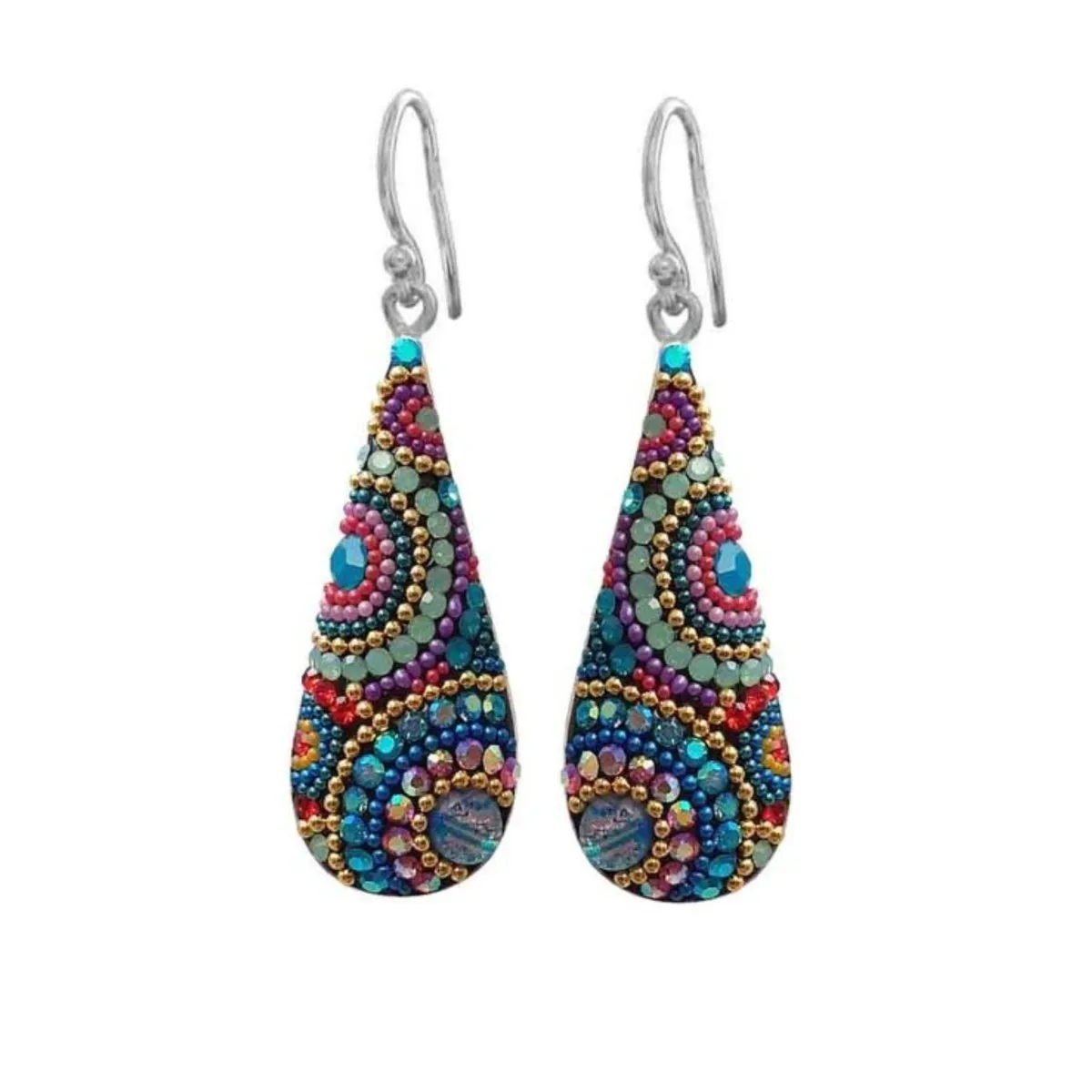 Mosaic Crystal Earrings, Elongated Teardrop, Large