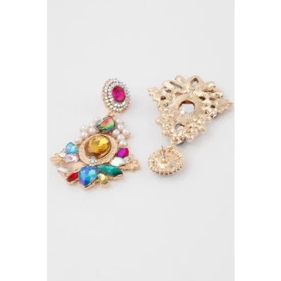 Multicolor Crystal Pearl Drop Earrings