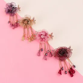 Organza Flower With Studded Stones Hair Clips