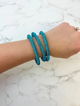 Pave Rhinestone Bangle Set - Aqua