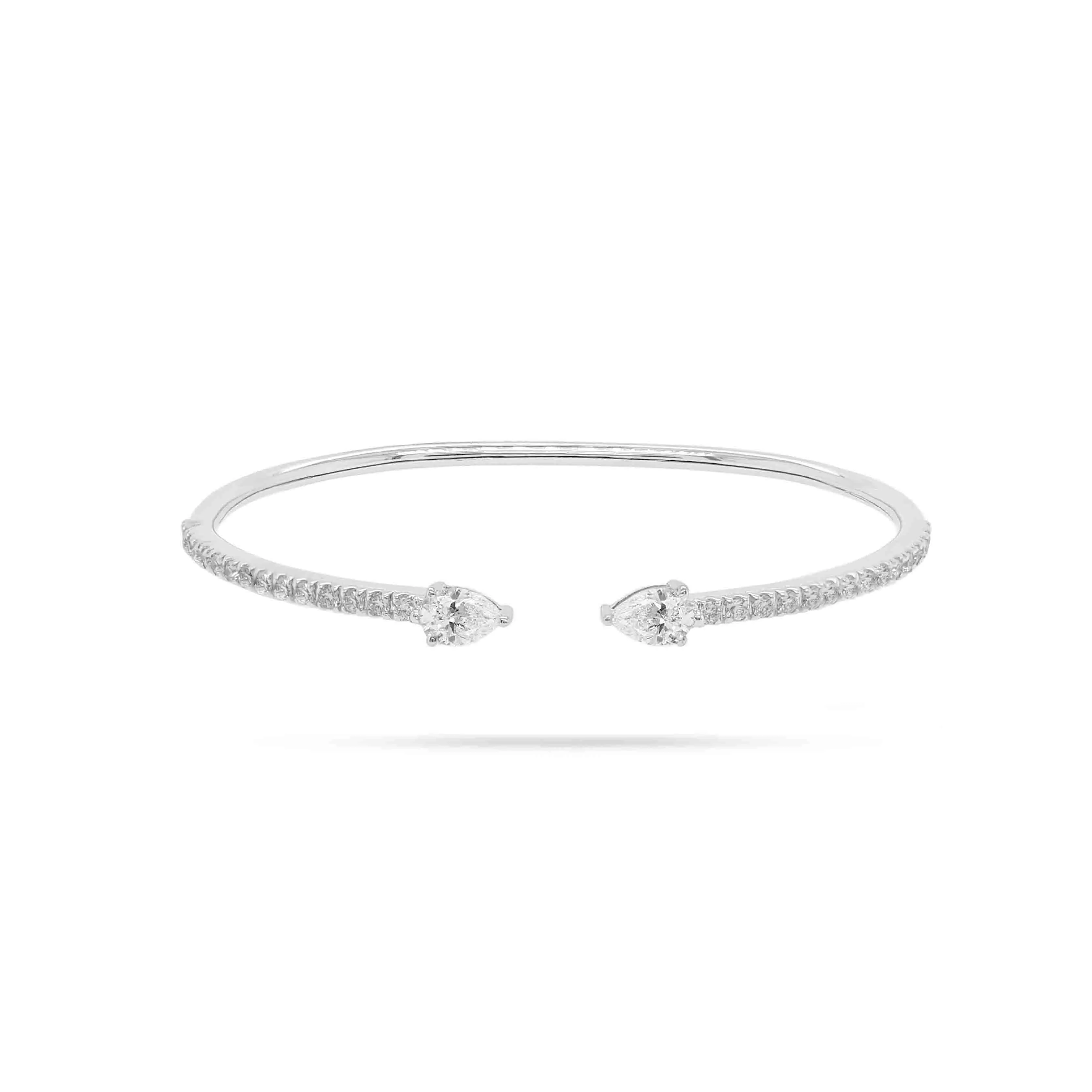 Pear and Round Diamond Open Bangle