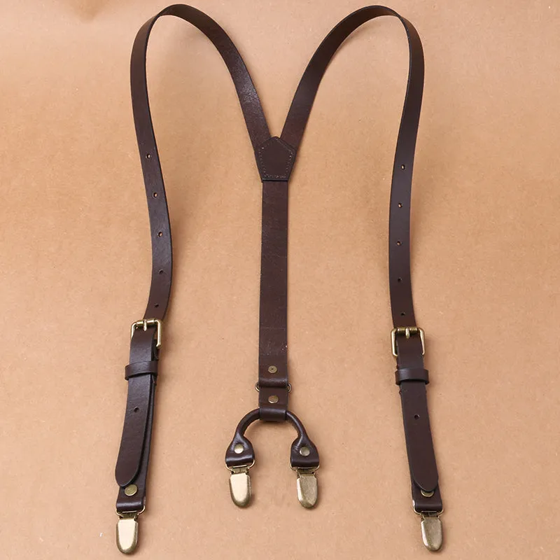 Personalized Groomsman Gifts Handmade Wedding Suspender Mens Suspenders Leather Four Clip