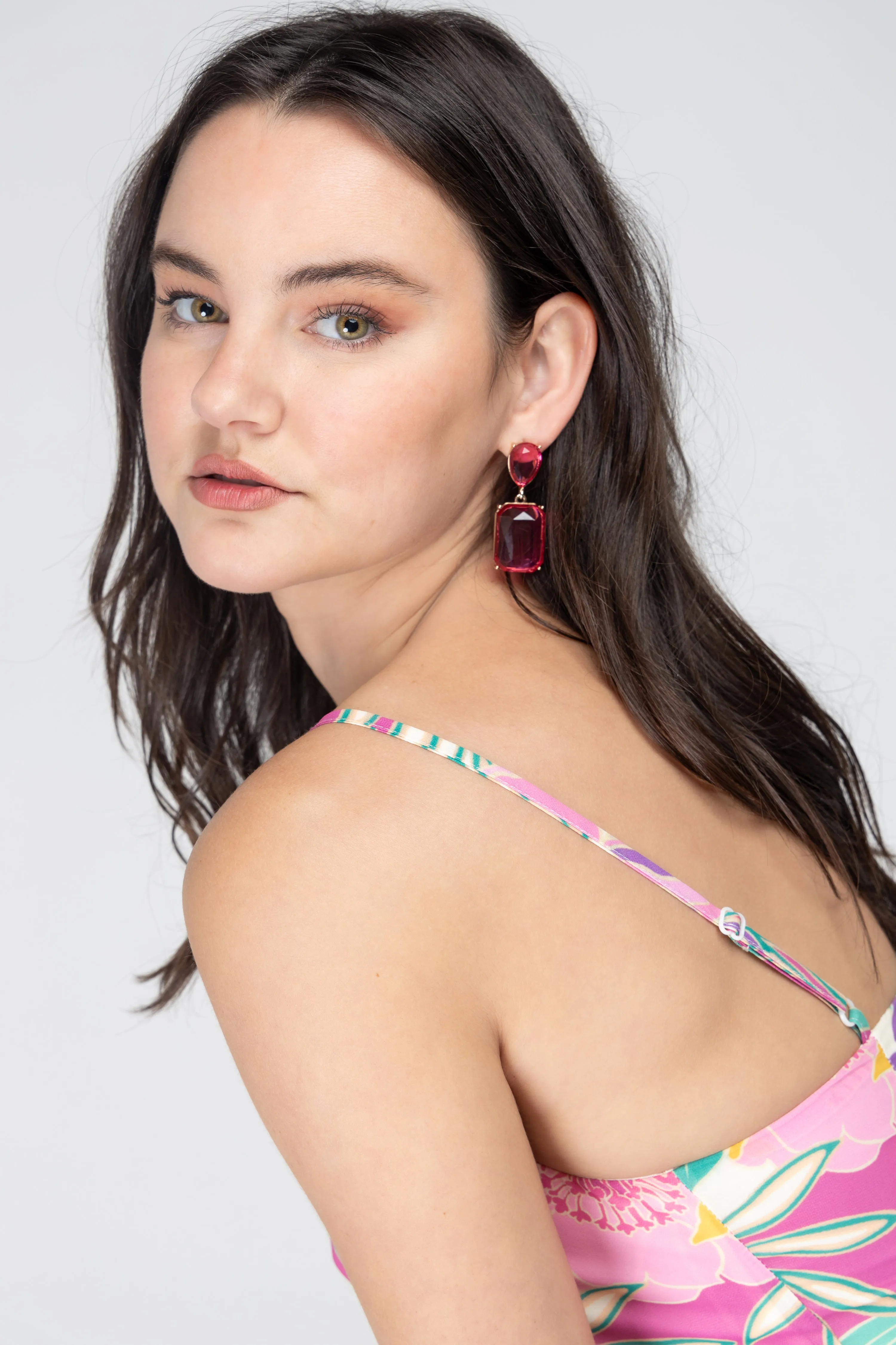 Poppy Square Crystal Drop Earrings