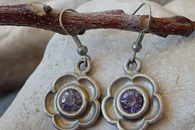 Purple flower drop earrings