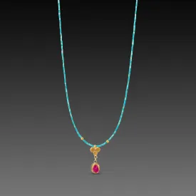 Ruby and Gold Trio Turquoise Necklace