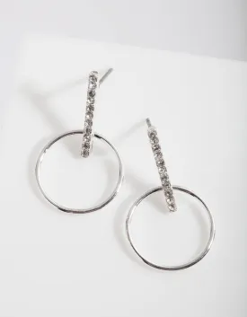 Silver Diamond Simulant Stick Drop Earrings