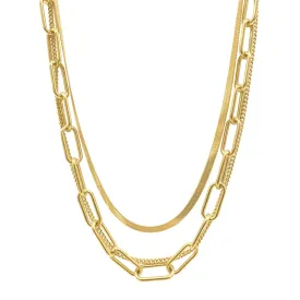 Tarnish Resistant 14k Gold Plated Set of Paper Clip, Snake Chain and Curb Chain Neckalce