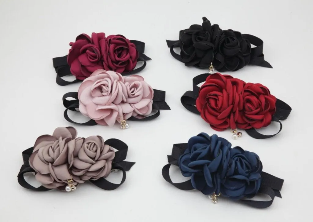 Two Rose Flowers French Hair Barrettes women hair clip