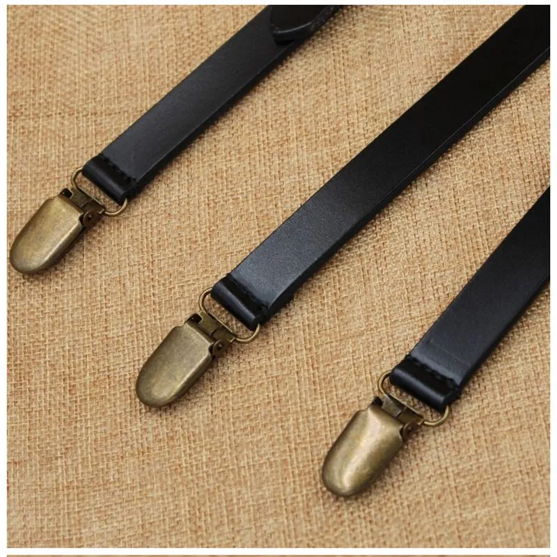 Wedding Groomsmen Leather Suspender, Men's Suspenders in Black